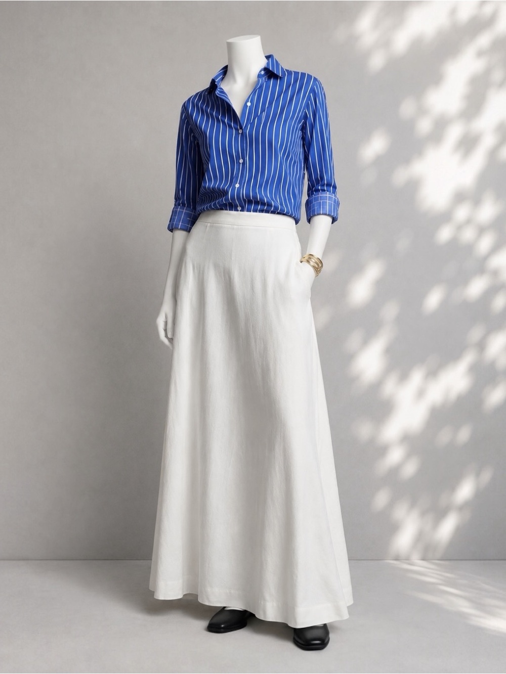 90s Y2K Lauren Ralph Lauren Striped Monogram Shirt L Blue White Cotton Top - Picture 2 of 8